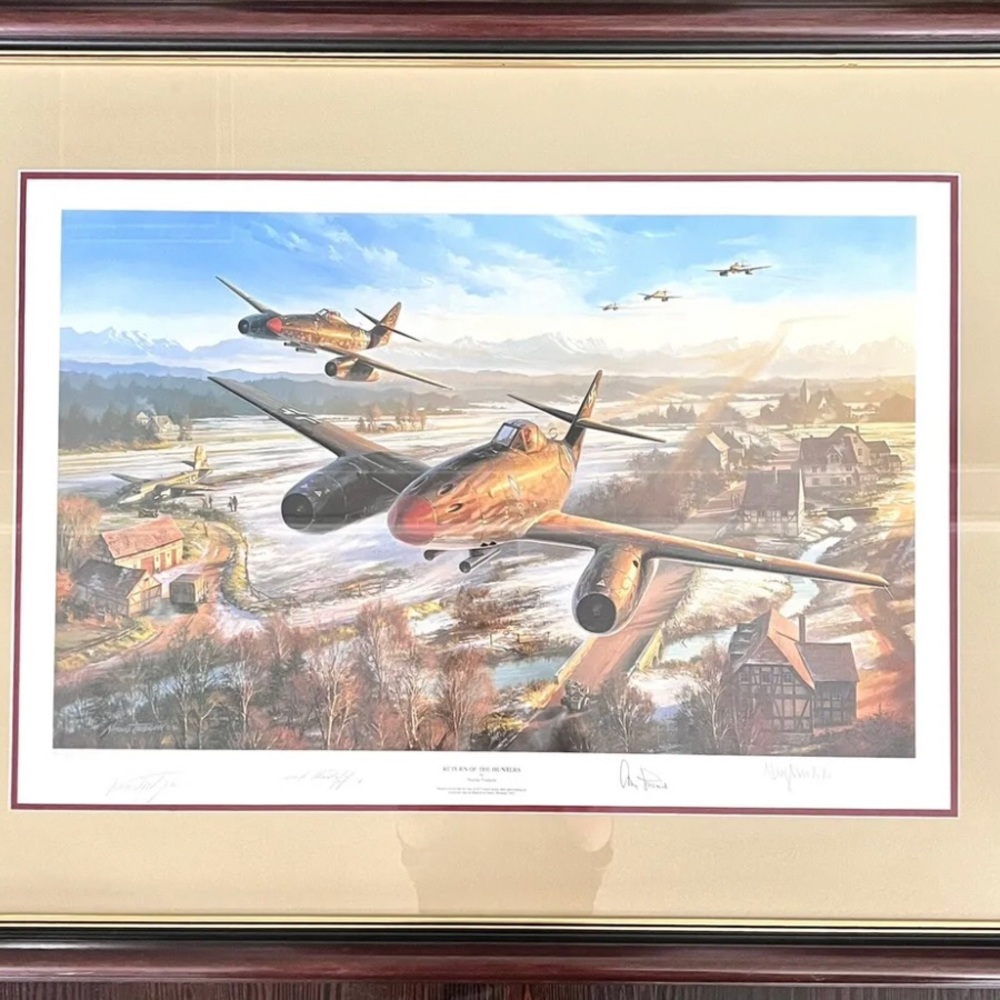 FRAMED Return of the Hunters Nicolas Trudgian autographed by Luftwaffe Jet Aces